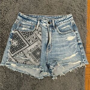 American Eagle Outfitters High Rise Jean Shorts w/ Bandana Patch